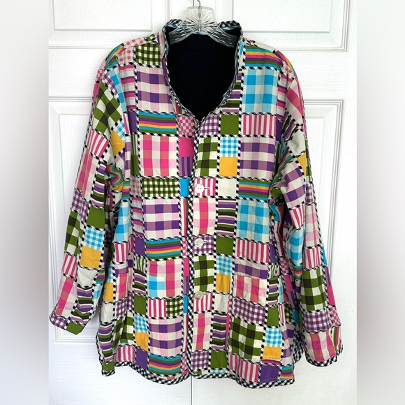 KOOS Of Course! Reversible Patchwork Print & Black Jacket Coat Blazer-Size 1X - Picture 10 of 13